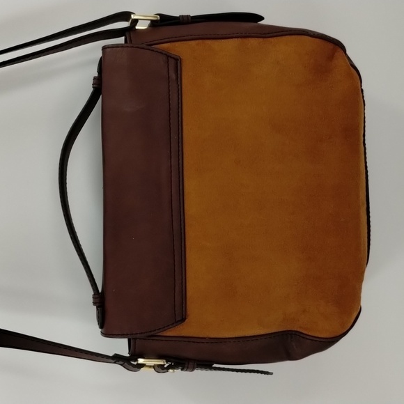 London Fog crossbody shoulder satchel handbag two tone brown flap over - Picture 8 of 14